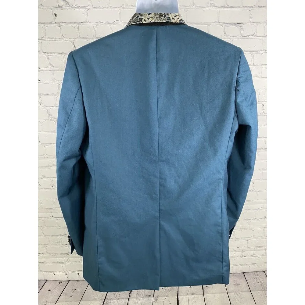 Kids World of USA Blue Single Button Floral Shawl Lapel Blazer Jacket Boys 20